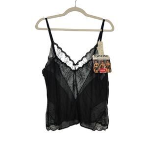 NWT Vintage Warners Cami Black Tank Tap Lace Emo Goth 38 Black 70s 80s